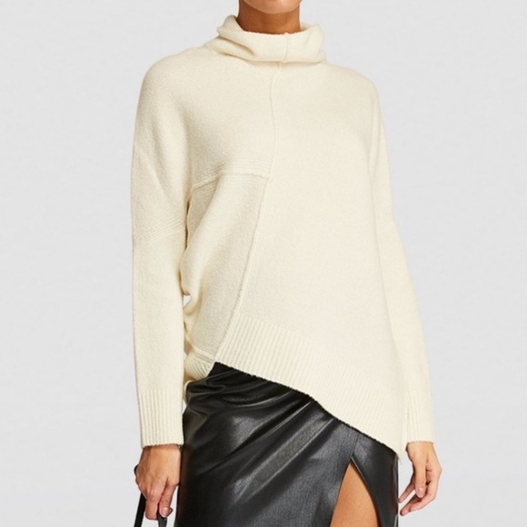 All Saints Sweaters - Allsaints FLAW Wool Blend Cream White Lock Roll Neck Asymmetric Sweater